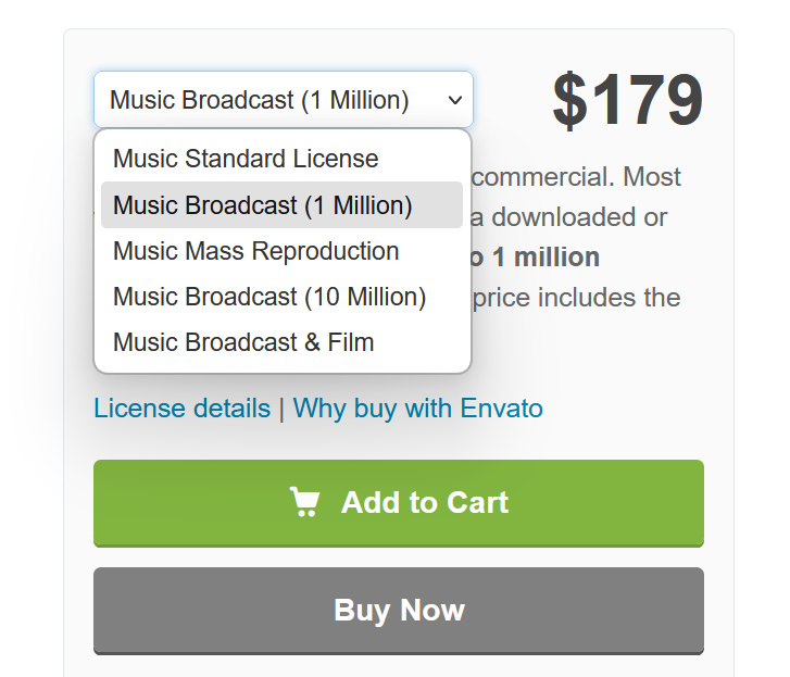envato audiojungle licensing tiers are expensive