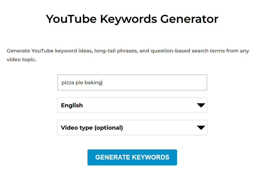 youtube keywpord gen form screenshot