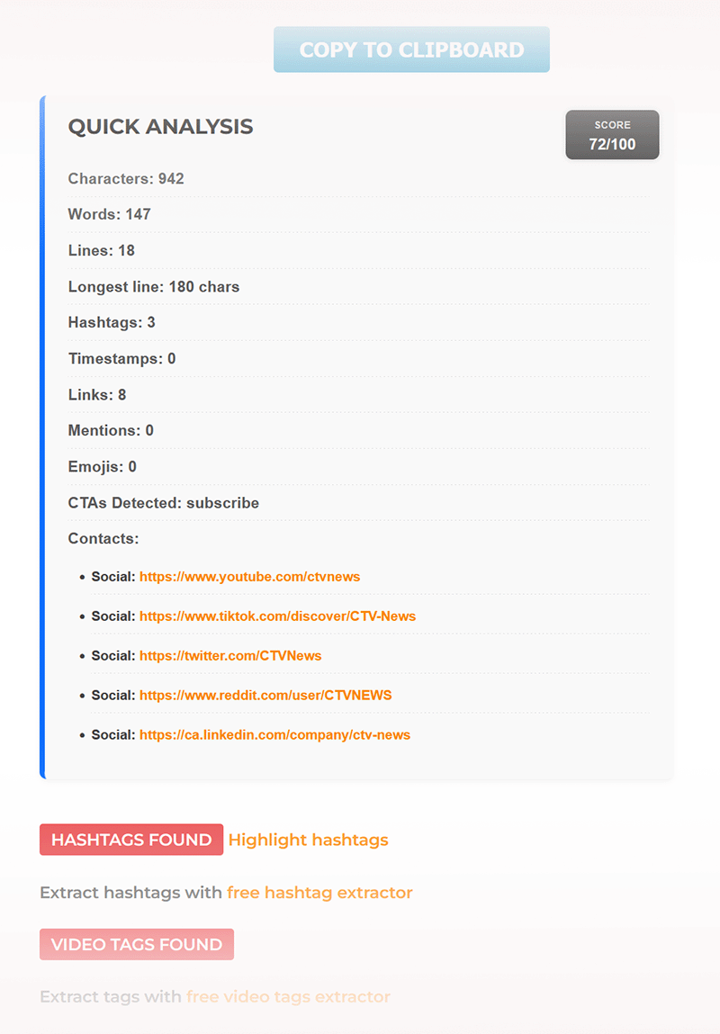 youtube video description tool analytics