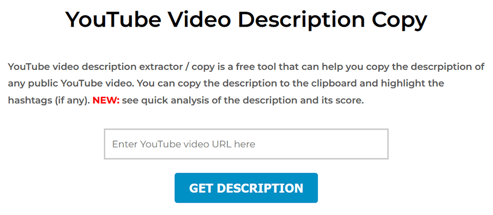 youtube video description copy tool interface